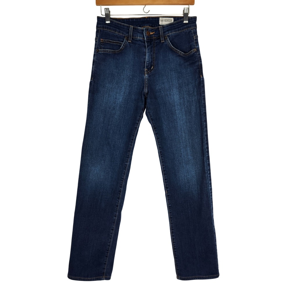 Aviator USA Mens Stretch Straight Fit Jeans Dark Wash Blue Travel Denim 30x29